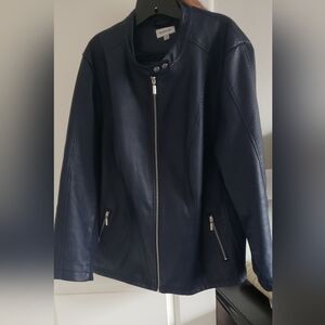 Avenue Faux Leather Navy Blue Jacket Size 26/28